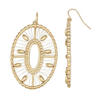 Emberly Gold Tone Oval Thread Wrap Earrings