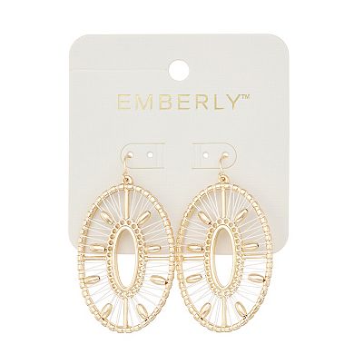 Emberly Gold Tone Oval Thread Wrap Earrings
