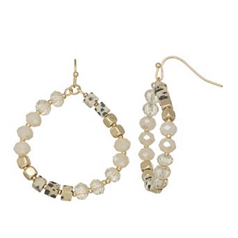 Emberly Gold Tone Color Block Beaded Hoop Earrings