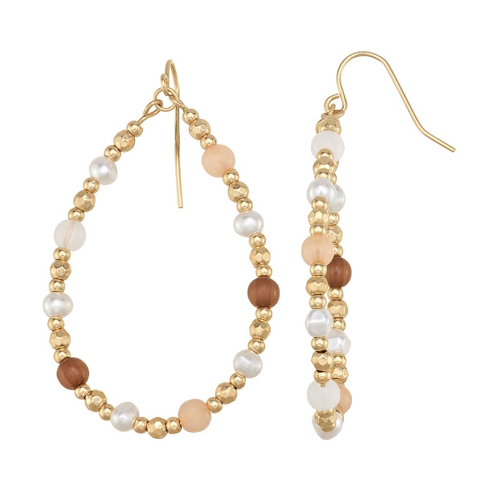 Emberly Gold Tone Beaded Teardrop Earrings