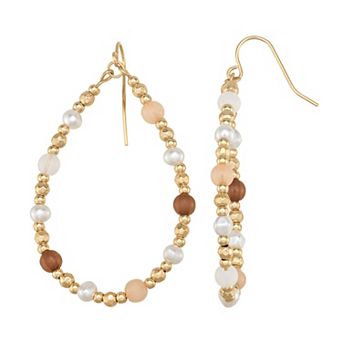 Emberly Gold Tone Beaded Teardrop Earrings