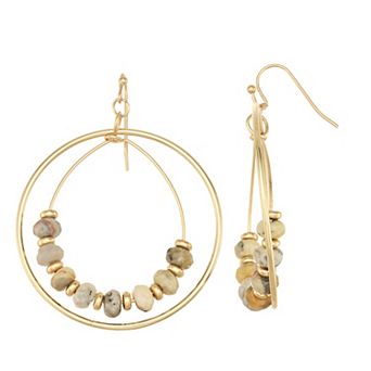 Emberly Gold Tone Double Circle Drop Hoop Earrings