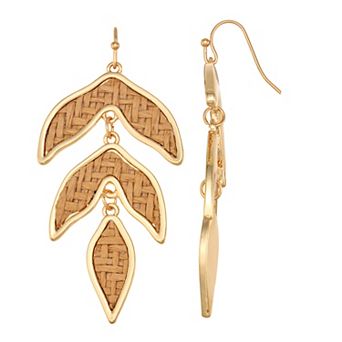 Emberly Gold Tone Rattan Leaf Earrings