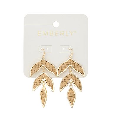 Emberly Gold Tone Rattan Leaf Earrings