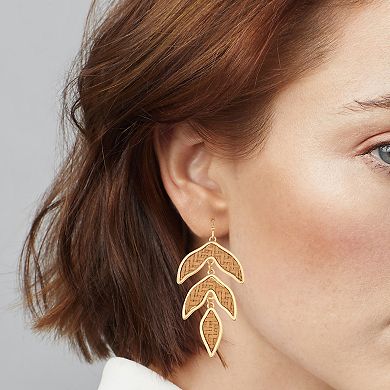 Emberly Gold Tone Rattan Leaf Earrings