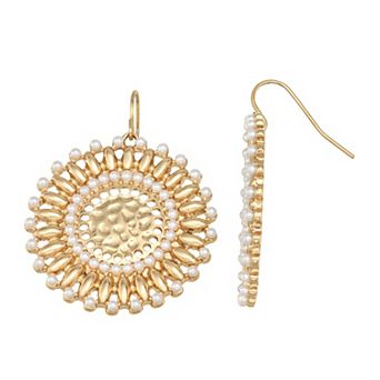 Emberly Gold Tone Beaded Medallion Drop Earrings