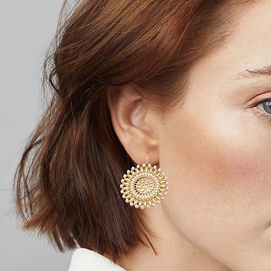 Emberly Gold Tone Beaded Medallion Drop Earrings