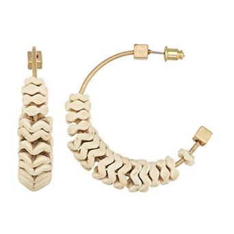 Emberly Gold Tone Zigzag Bead Hoop Earrings