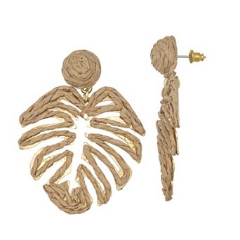Emberly Gold Tone Raffia Leaf Drop Earrings