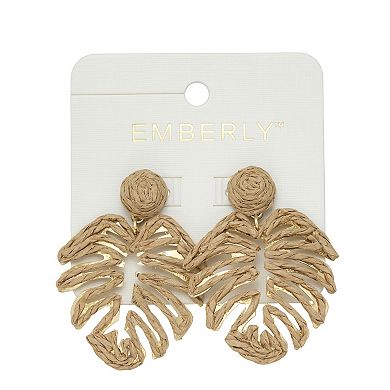 Emberly Gold Tone Raffia Leaf Drop Earrings