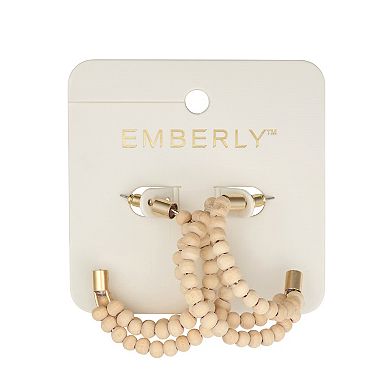Emberly Gold Tone Wood Beaded Hoop Earrings