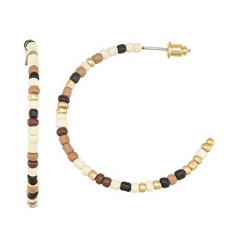 Emberly Gold Tone Color Block Beaded Hoop Earrings