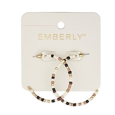 Emberly Gold Tone Color Block Beaded Hoop Earrings