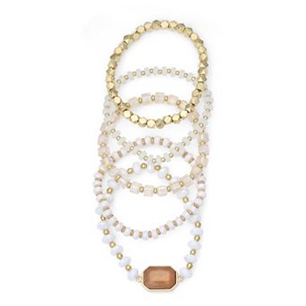 Emberly 5 pc Gold Tone Mixed Beaded Stretch Bracelet Set