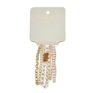 Emberly 5-Piece Gold Tone Mixed Beaded Stretch Bracelet Set