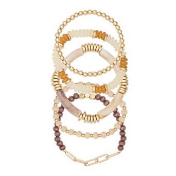 Emberly 5 pc Gold Tone Multi-Beaded Bracelet Set