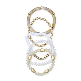 Emberly 5 pc Gold Tone Beaded Stretch Bracelet Set