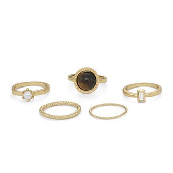 Emberly 5 pc Gold Tone Mixed Ring Set