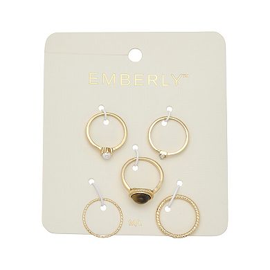 Emberly 5-Piece Gold Tone Mixed Ring Set