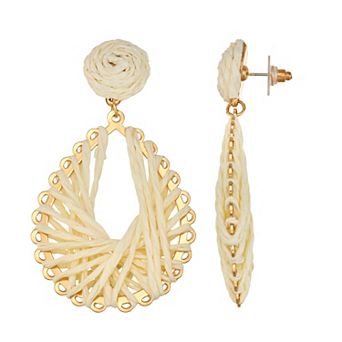 Emberly Gold Tone Raffia Wrapped Teardrop Earrings