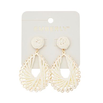 Emberly Gold Tone Raffia Wrapped Teardrop Earrings