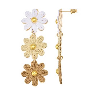 Emberly Gold Tone Raffia Flower Earring Set