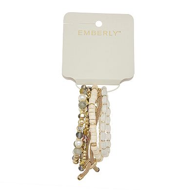 Emberly 5-Piece Gold Tone Clover Beaded Bracelet Set