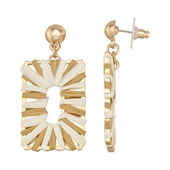 Emberly Gold Tone Raffia Square Drop Earrings