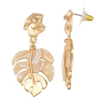 Emberly Gold Tone Leaf Drop Earrings