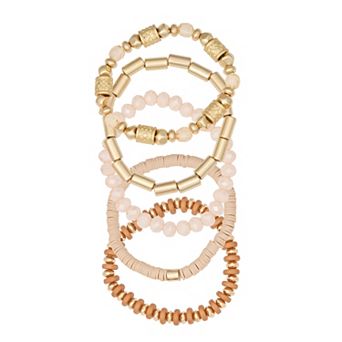 Emberly 5 pc Gold Tone Beaded Stretch Bracelet Set