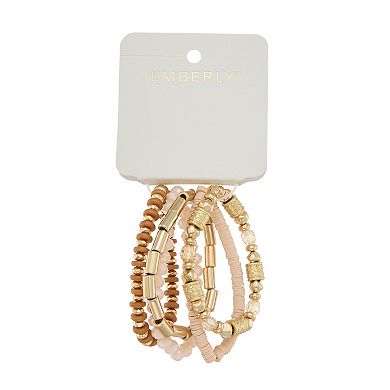Emberly 5-Piece Gold Tone Beaded Stretch Bracelet Set
