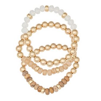 Emberly 3 pc Gold Tone Beaded Stretch Bracelet Set