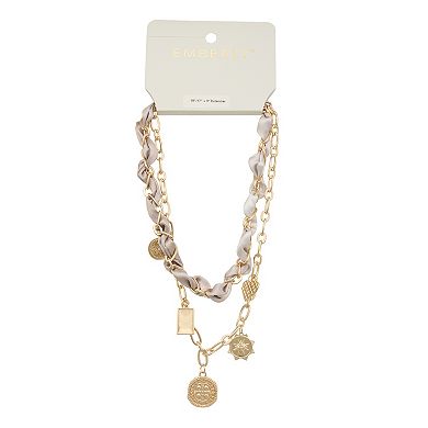 Emberly Gold Tone Layered Fabric Link Charm Necklace