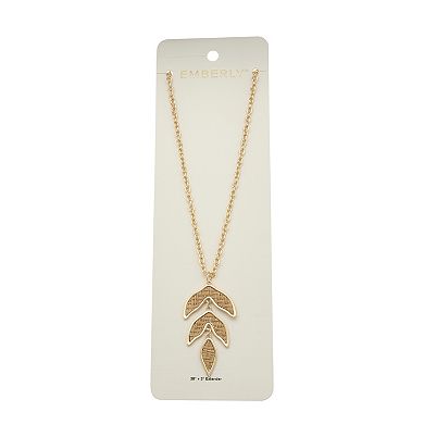 Emberly Gold Tone Long Leaf Pendant Necklace