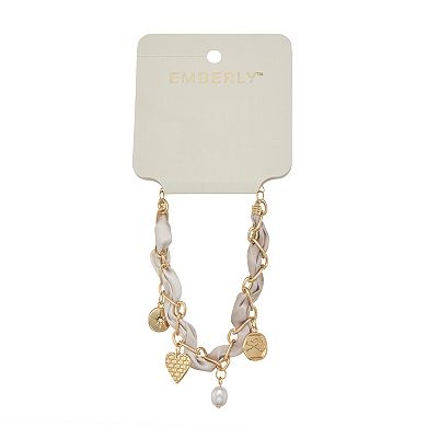 Emberly Gold Tone Fabric Link Charm Bracelet