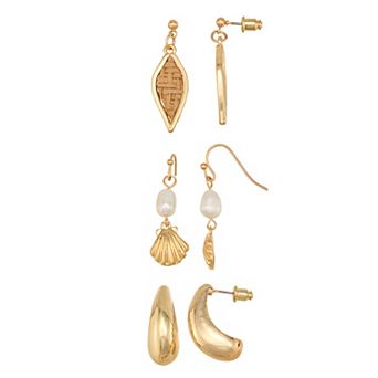 Emberly 3-Pair Gold Tone Mixed Earring Set