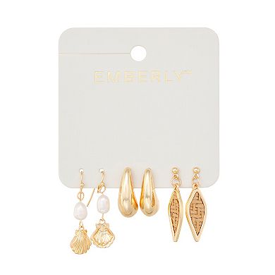 Emberly 3-Pair Gold Tone Mixed Earring Set