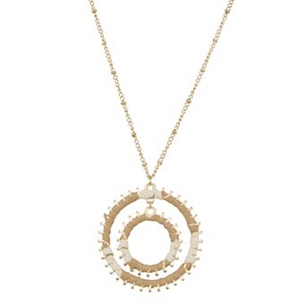 Emberly Gold Tone Long Double Circle Pendant Necklace