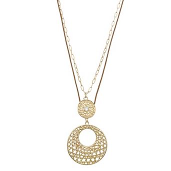 Emberly Gold Tone Double Row Chain Cord Necklace
