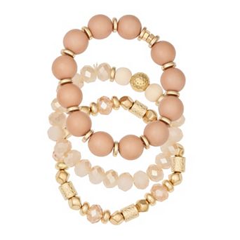Emberly 3 pc Gold Tone Chunky Beaded Bracelet Set