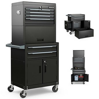 Costway 6-Drawer Rolling Tool Chest 3-in-1 Heavy-Duty Storage Cabinet with Universal Wheels