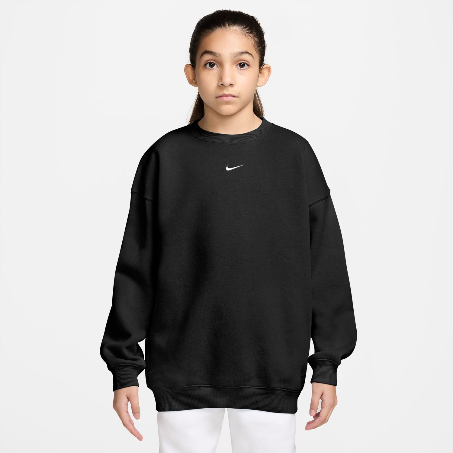 Толстовка Nike Sportswear Studio Oversized Fleece Crewneck для девочек, цвет: Чёрный — фото 1