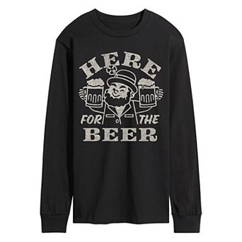 Men's Here For The Beer Distressed Long Sleeve Graphic Tee