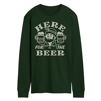 Men's Here For The Beer Distressed Long Sleeve Graphic Tee