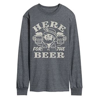 Men's Here For The Beer Distressed Long Sleeve Graphic Tee