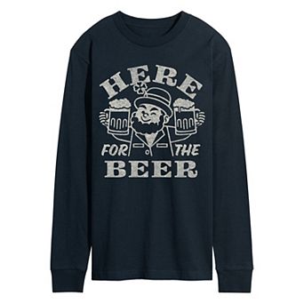 Men's Here For The Beer Distressed Long Sleeve Graphic Tee