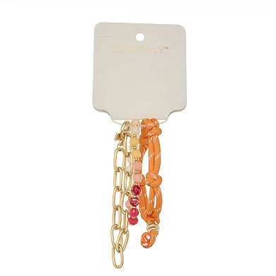 Emberly 3-Piece Gold Tone Cord Beaded Link Bracelet Set