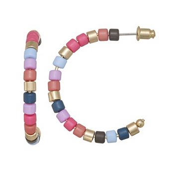 Emberly Gold Tone Colorful Beaded Hoop Earrings