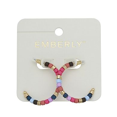 Emberly Gold Tone Colorful Beaded Hoop Earrings
