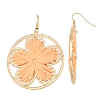 Emberly Gold Tone Raffia Flower Earrings
